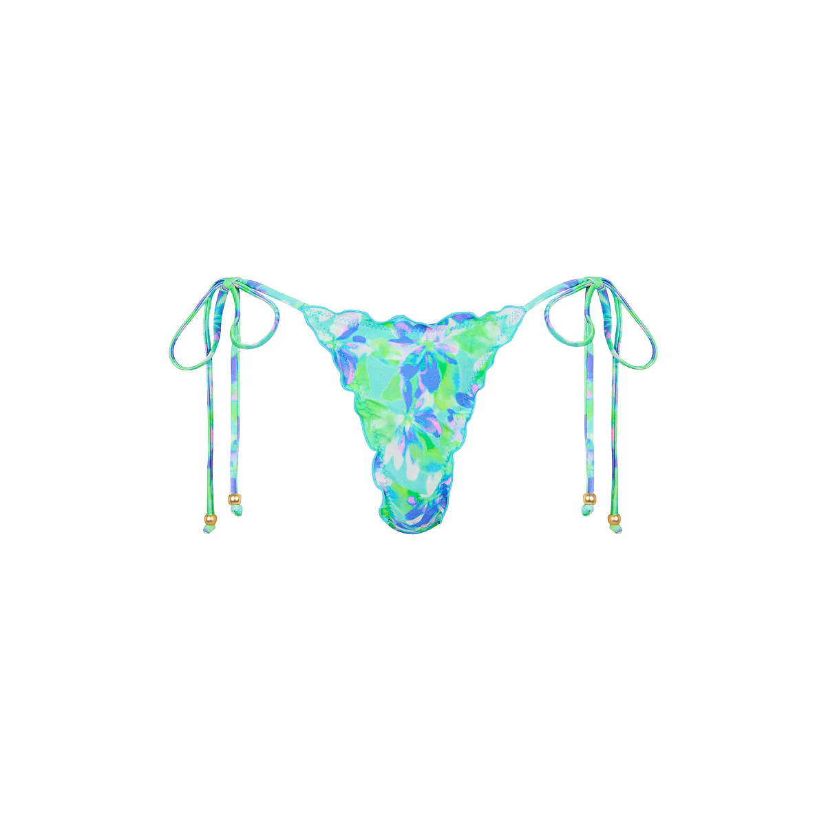 Lettuce Edge Thong Tie Bikini Bottom - Monaco Whispers